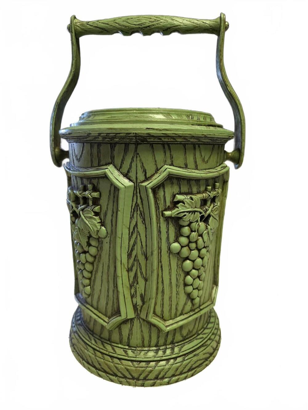 Vintage Faux Wood Ice Bucket Grape Motif and Handle Excellent Condition